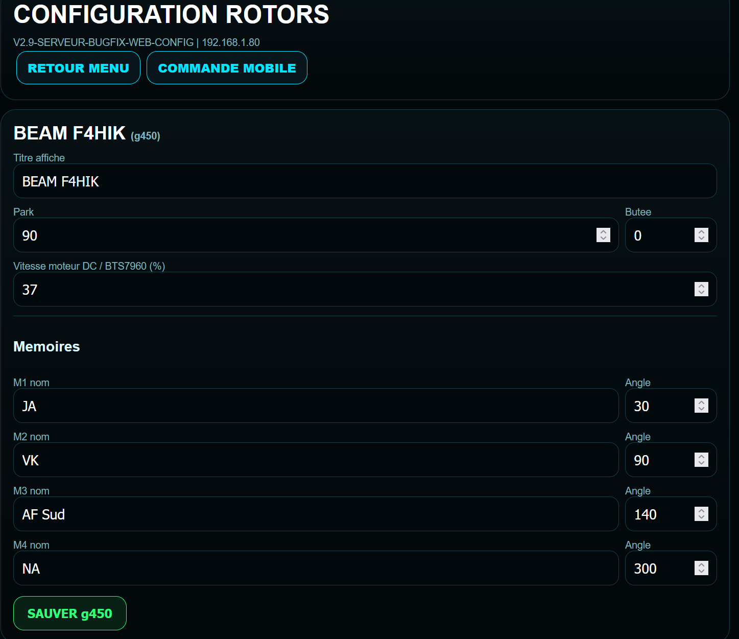 Configuration des rotors
